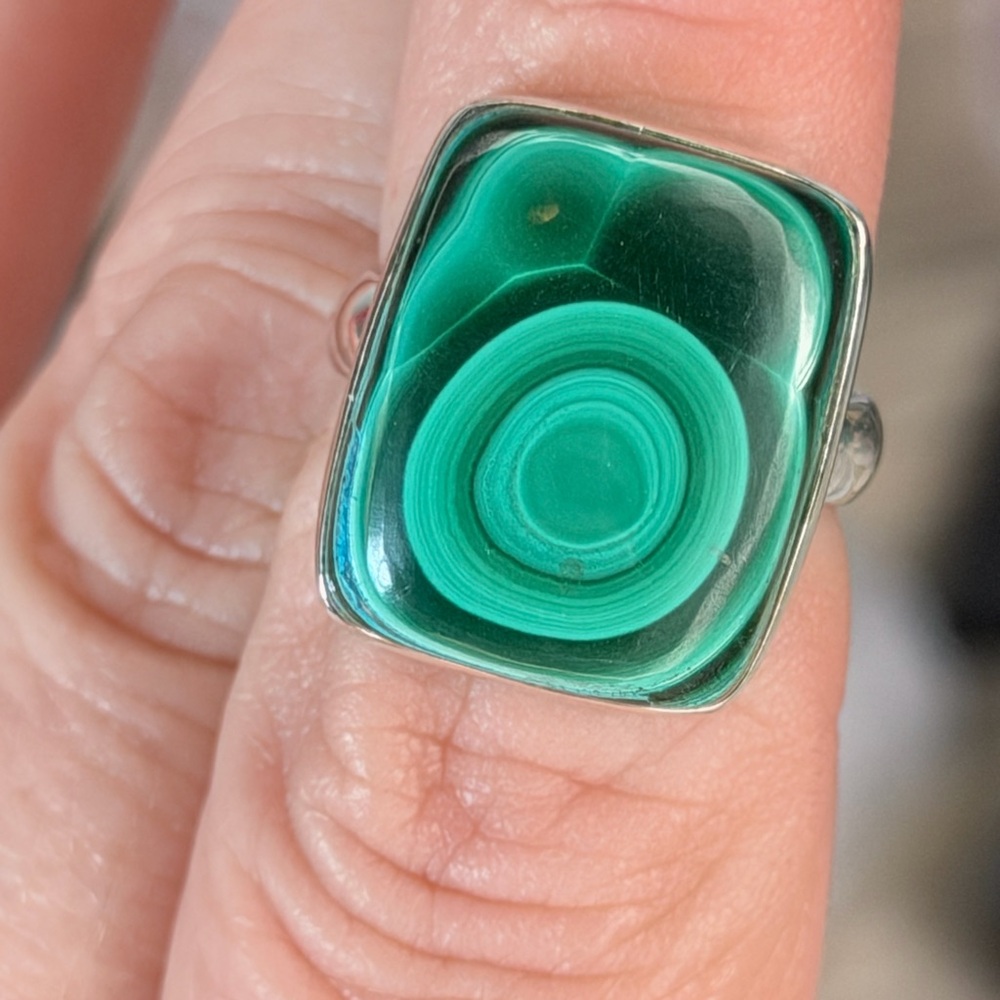 Congo Malachite Ring • Solid 925 Sterling Silver • Size 6